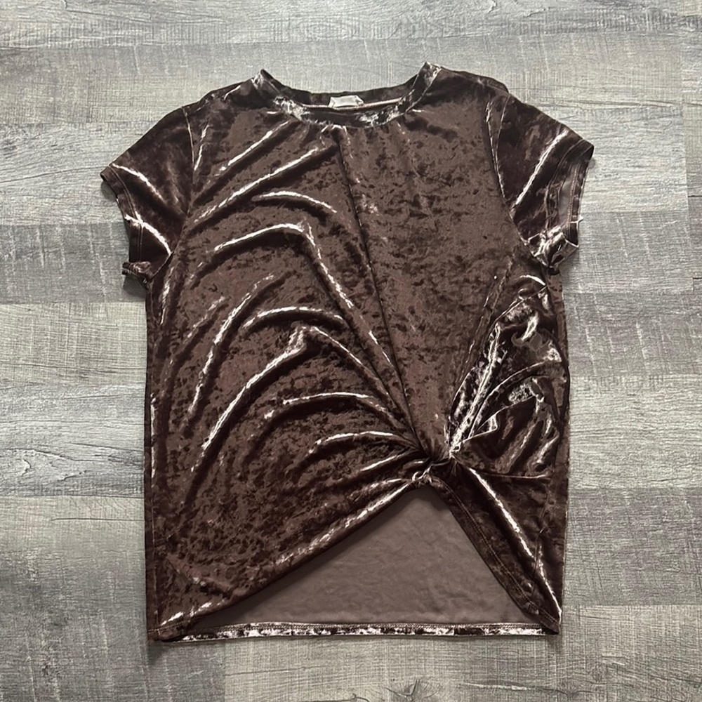 Hummingbird Velvet Twist Hem Blouse